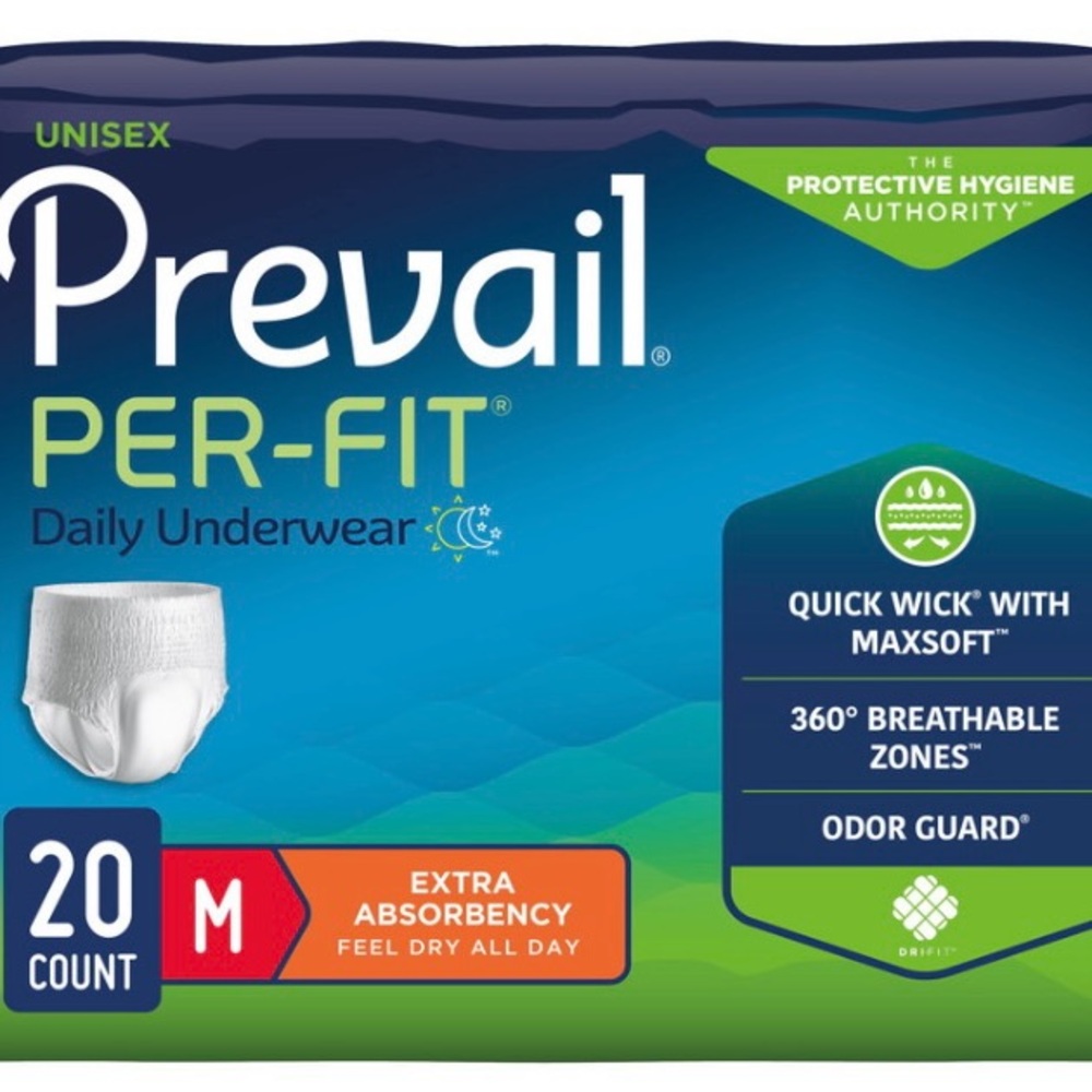 Prevail Per-Fit, Daily Underwear Size Medium, 20 count x 4 packs (NEW)